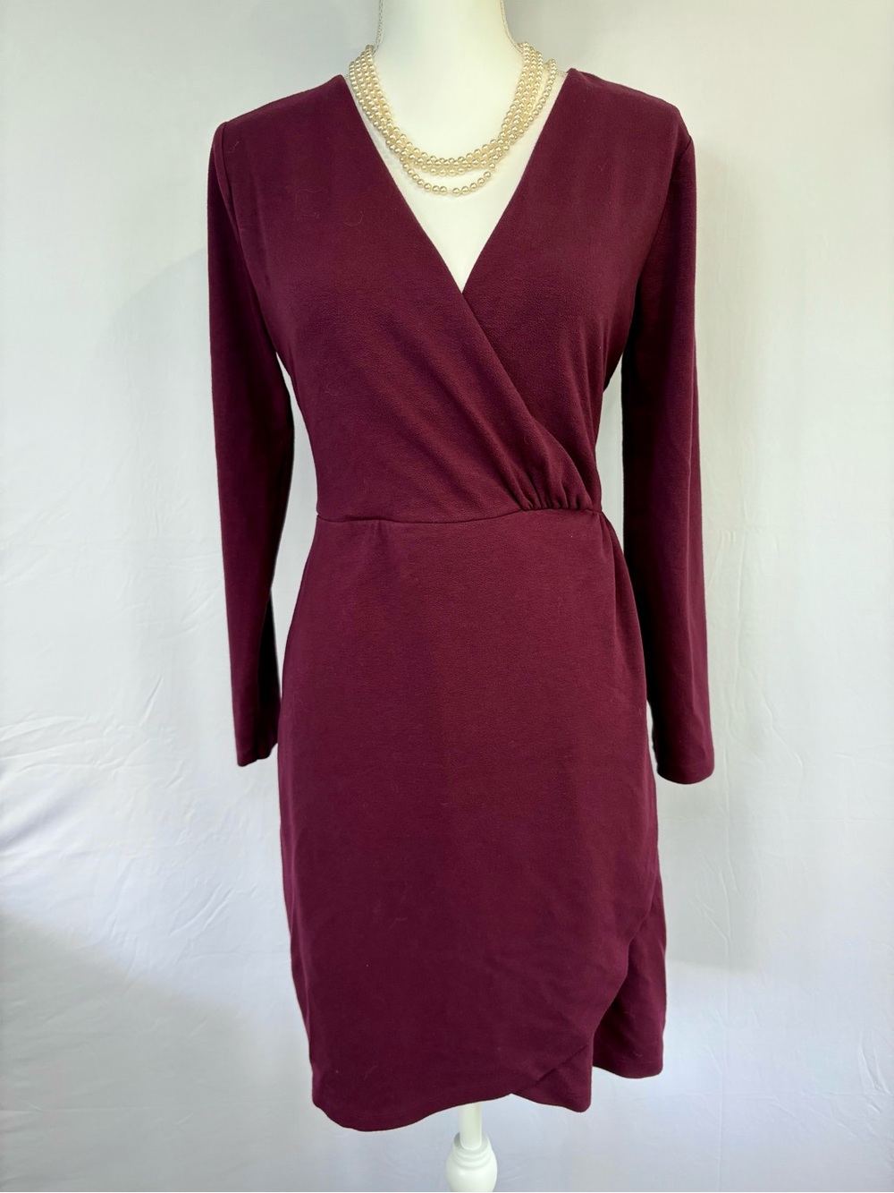 LOFT Outlet Burgundy Faux Wrap V-Neck Dress Size 8